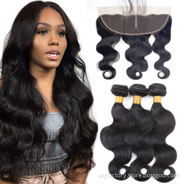 high quality mink brazilian hair bundles with lace frontals, body wave lace frontal natural color hair,pure human hair bundles